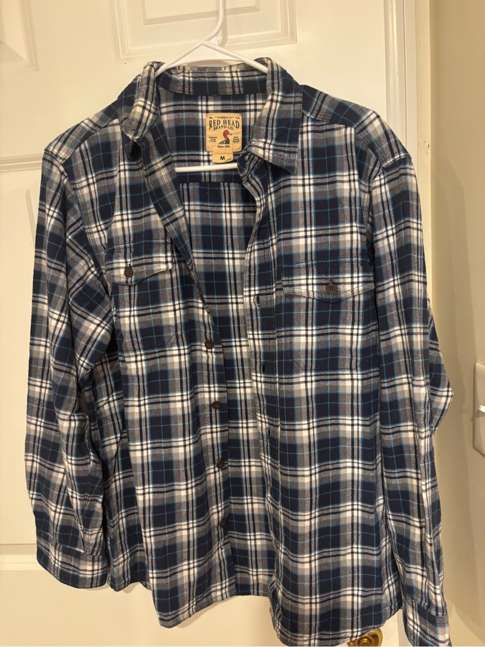 RedHead Men’s Navy and White Plaid Button-Down Shirt